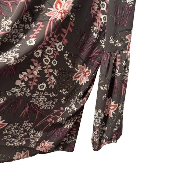 Floral Printed Polyester Blouse Gray Multi With Long Sleeves Sz XL blouse - Picture 5 of 12